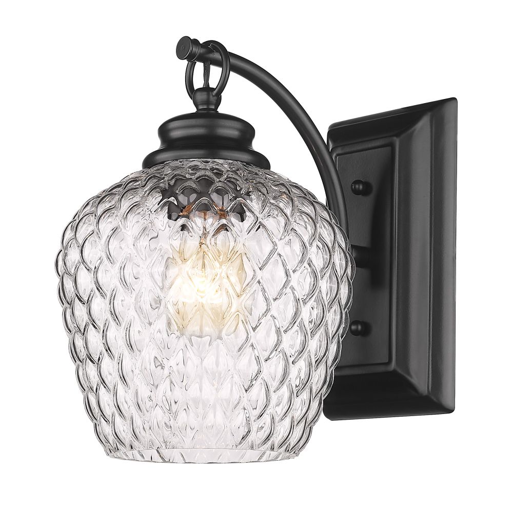 Golden Lighting 1088-1W BLK-CLR Adeline 1 Light Wall Sconce in Matte Black with Clear Glass Shade